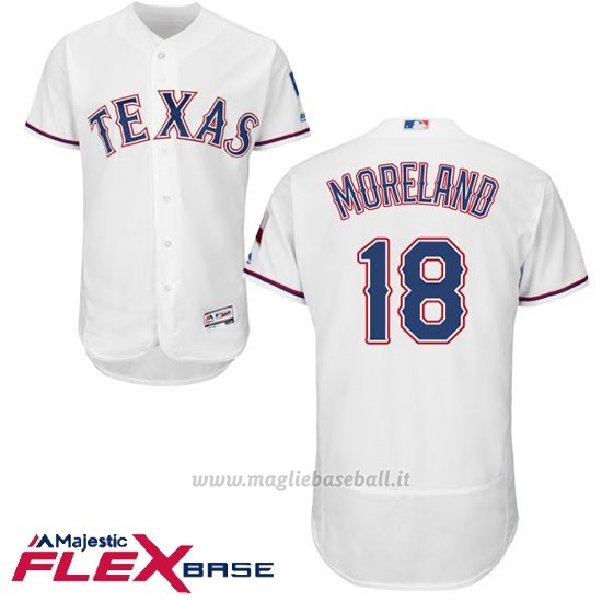 Maglia Baseball Uomo Texas Rangers Mitch Moreland Bianco Autentico Collezione Flex Base